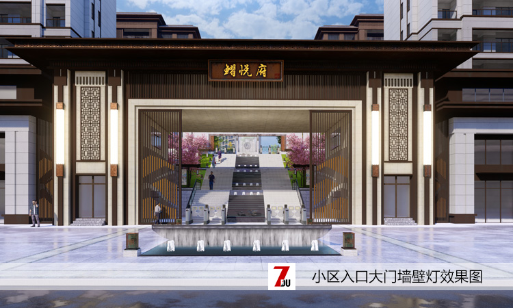 高檔住宅小區(qū)大門兩側(cè)立柱墻壁燈效果設(shè)計圖